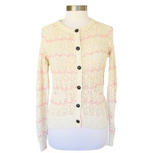 Jack Wills Knitwear Cream Open Kit Cardigan Sweater Pink Zig Zag